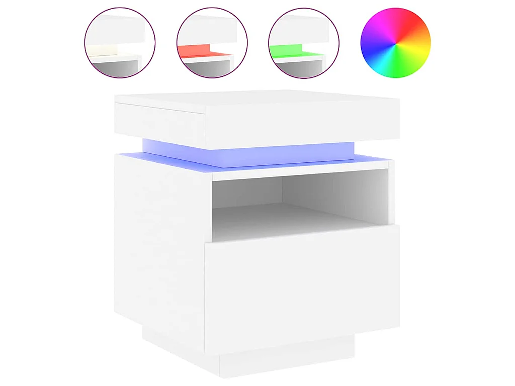 Armoire de chevet avec lumières LED blanc 40x39x48,5 cm