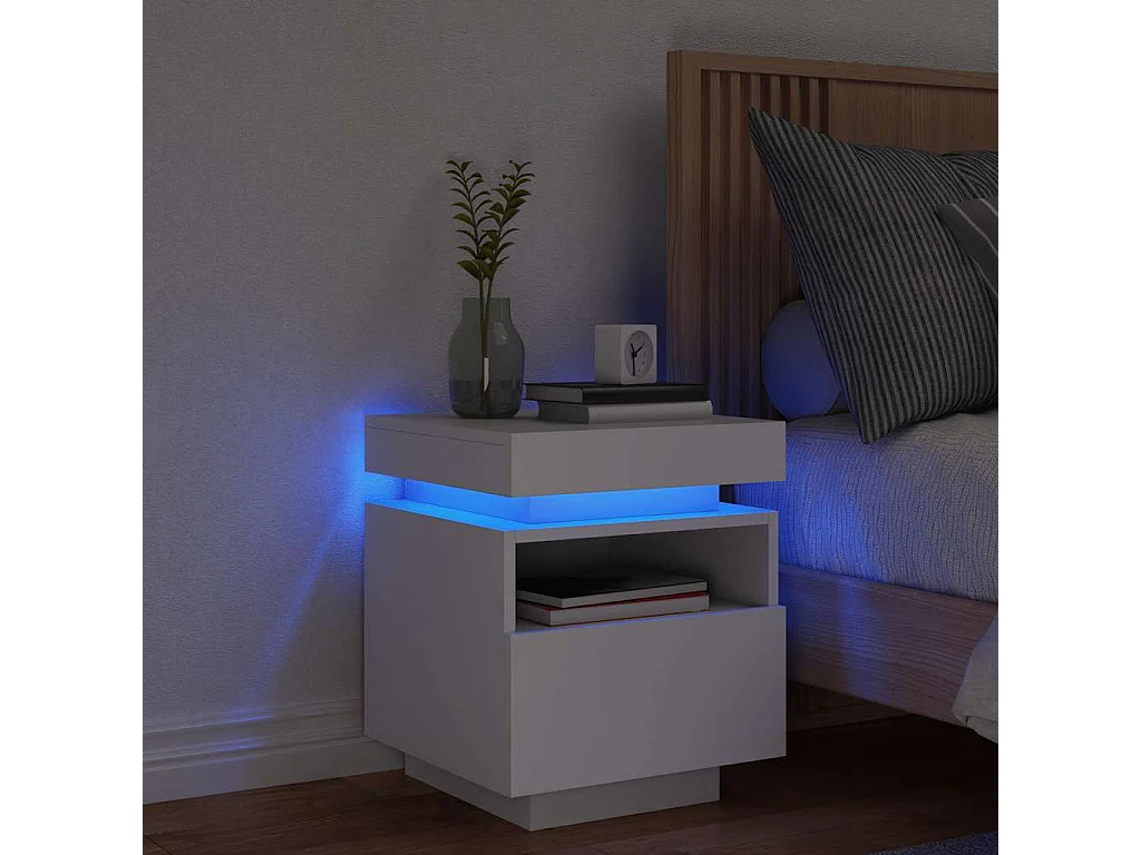 Armoire de chevet avec lumières LED blanc 40x39x48,5 cm