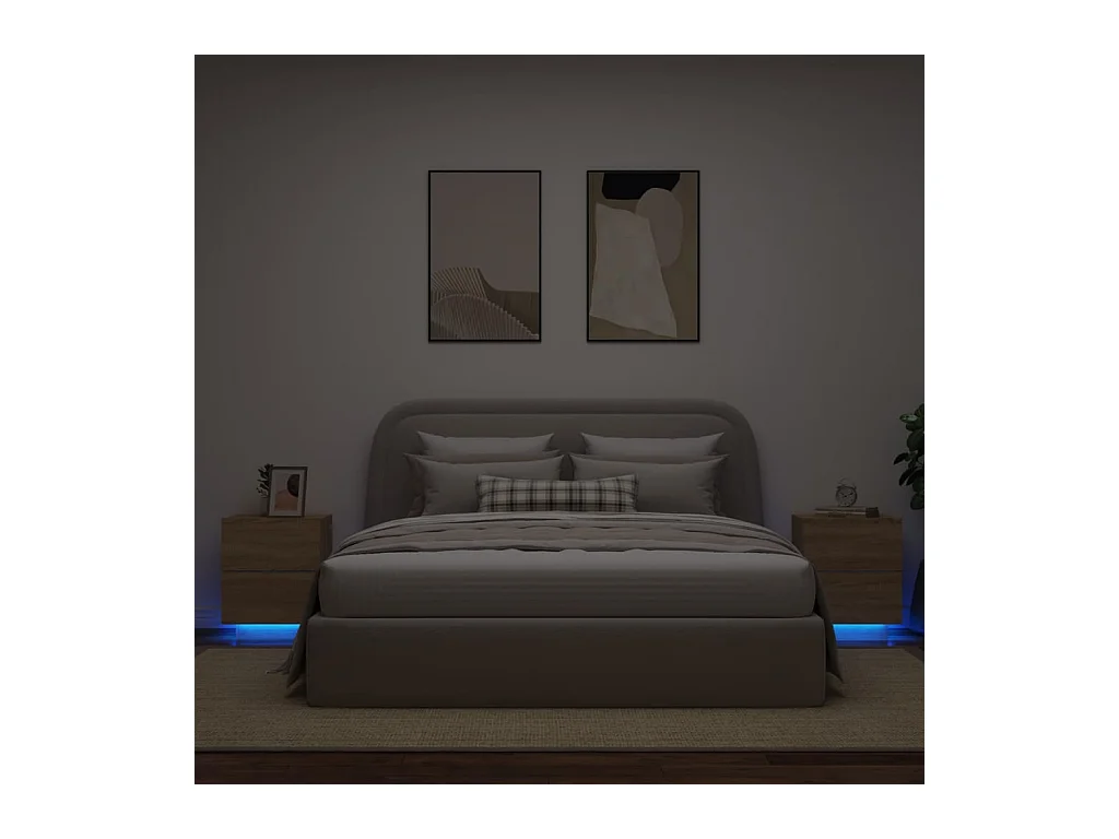 Armoires de chevet et lumières LED 2 pcs chêne sonoma