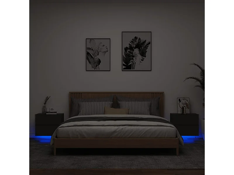 Wand-Nachttische mit LED-Leuchten 2 Stk. Schwarz