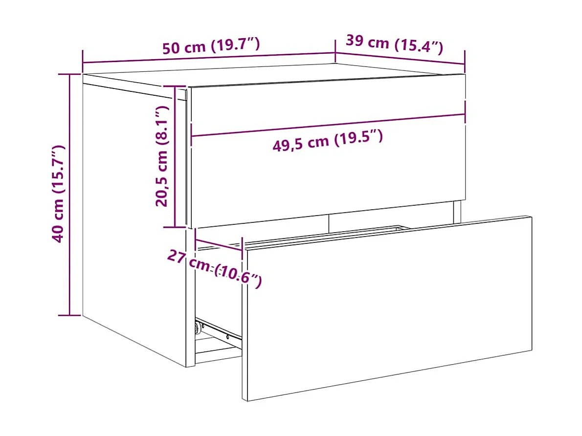 Tables de chevet murales avec lumières LED 2 pcs noir