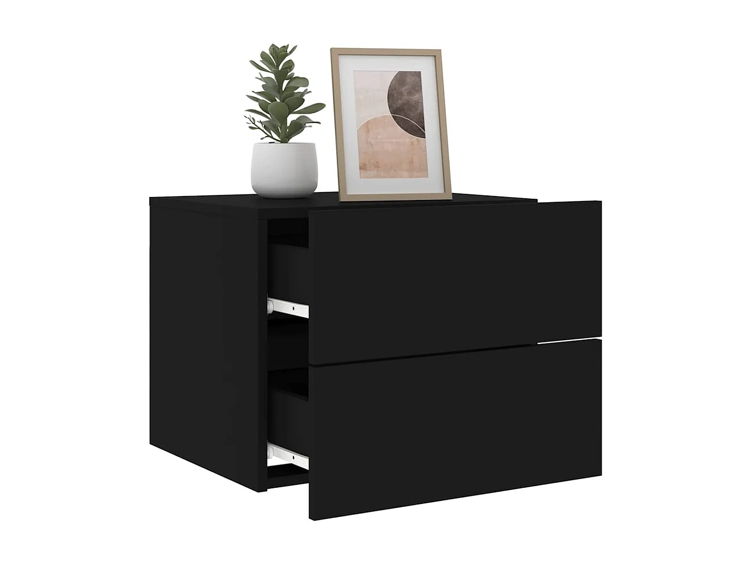 Tables de chevet murales avec lumières LED 2 pcs noir