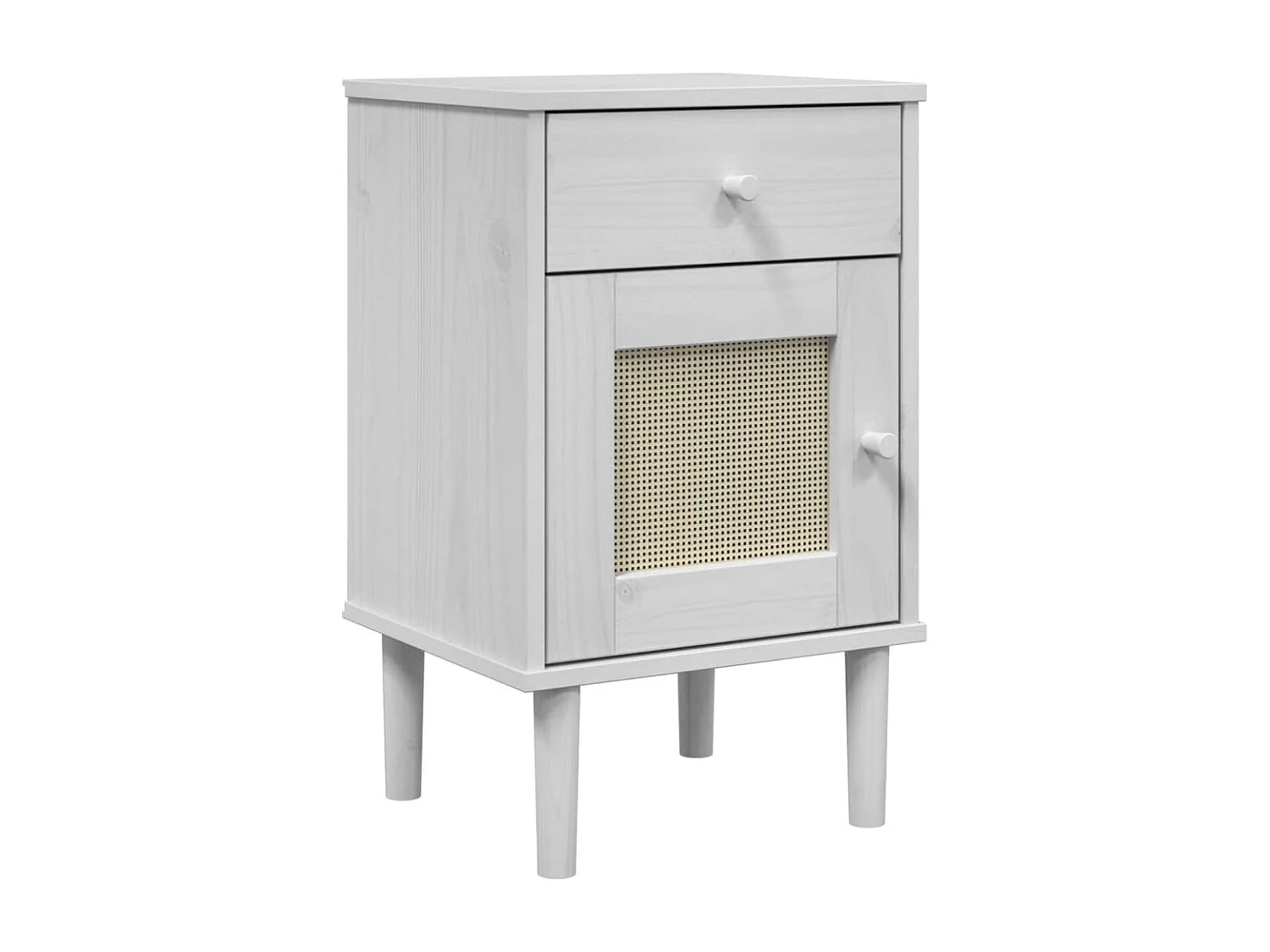 Comodino SENJA Aspetto Rattan Bianco 40x35x65 cm in Legno Pino