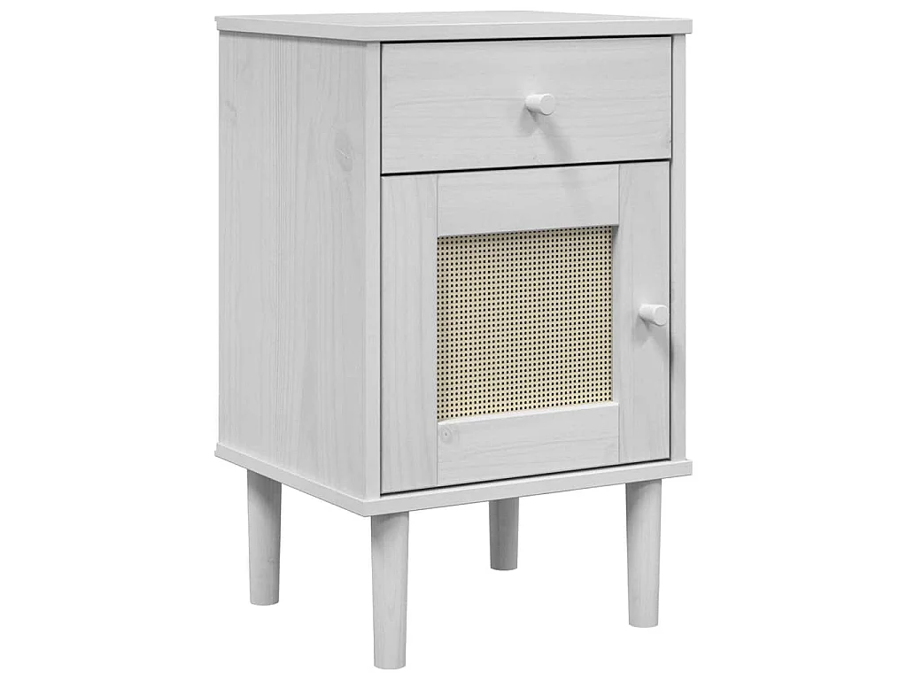 Table de chevet SENJA aspect de rotin blanc bois de pin massif