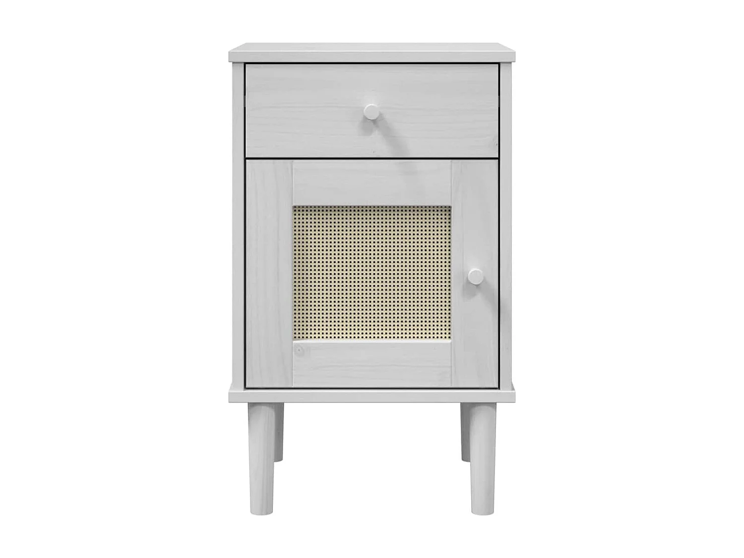 Table de chevet SENJA aspect de rotin blanc bois de pin massif