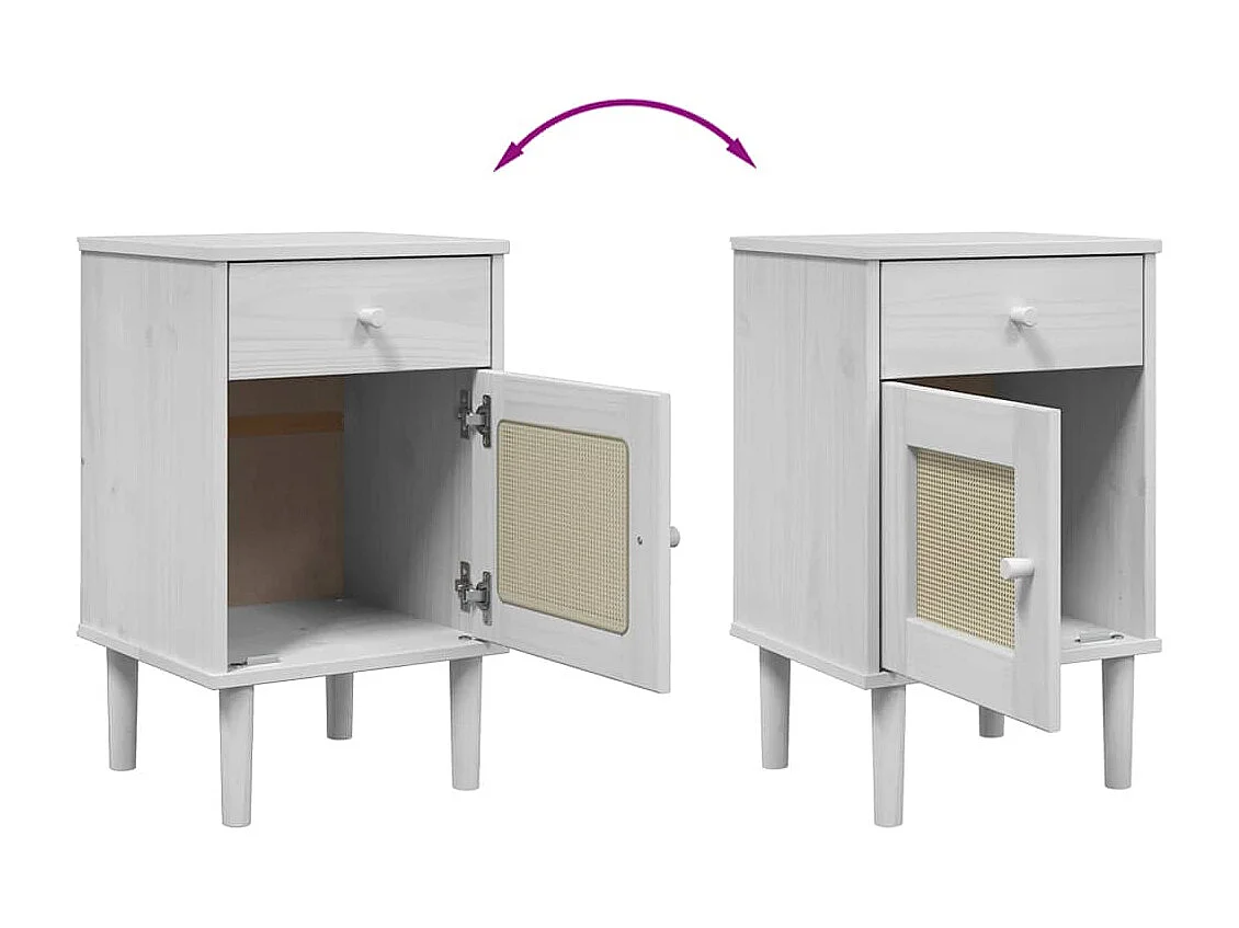 Table de chevet SENJA aspect de rotin blanc bois de pin massif