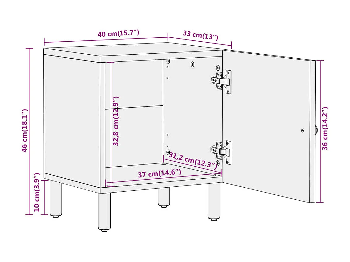 Table de chevet 40x33x46 cm Bois d'acacia massif