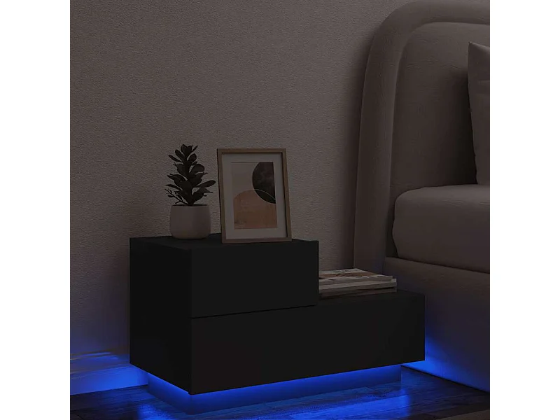 Nachttisch mit LED-Leuchten Schwarz 70x36x40,5 cm