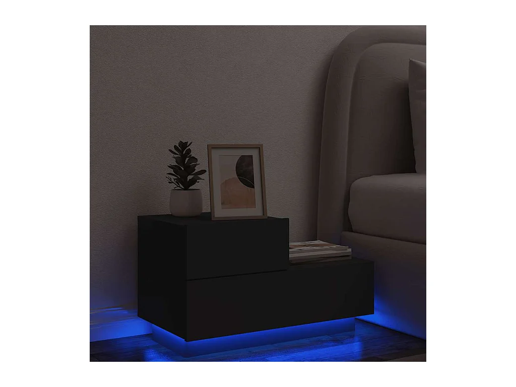 Nachtkastje met LED-verlichting 70x36x40,5 cm zwart