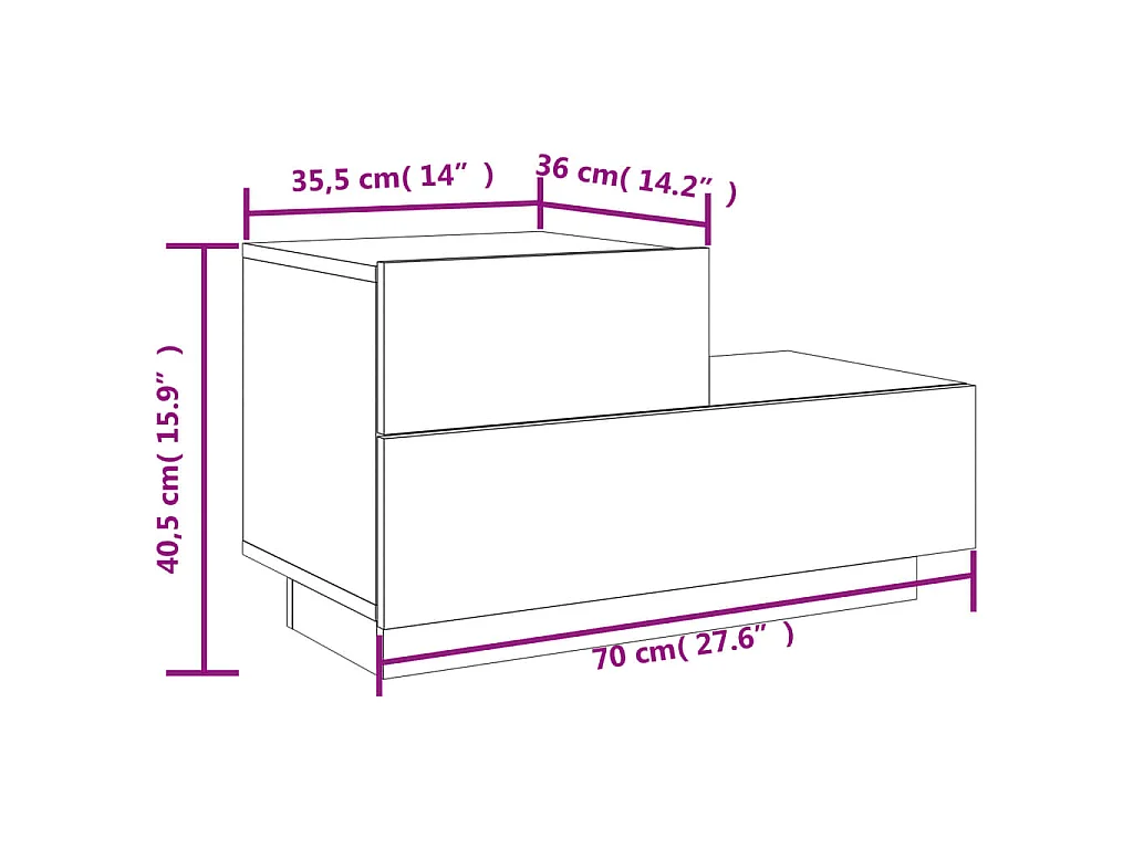 Table de chevet avec lumières LED noir 70x36x40,5 cm