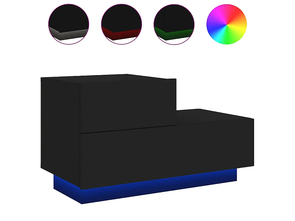 Table de chevet avec lumières LED noir 70x36x40,5 cm