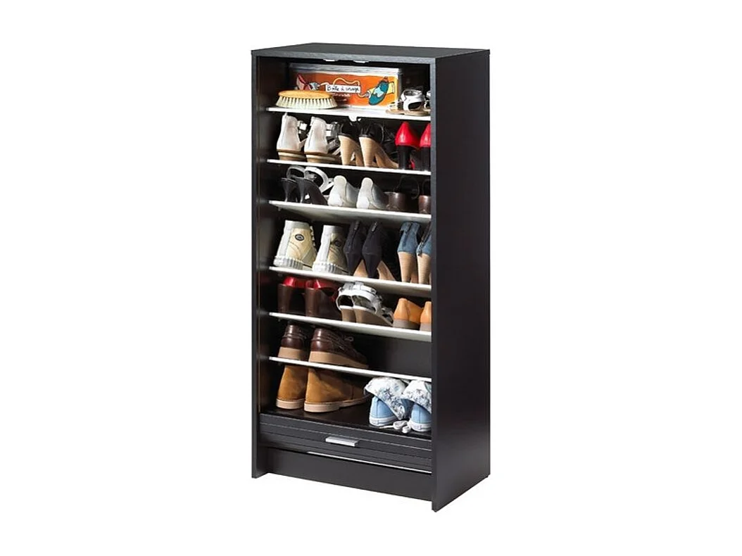 Meuble à chaussures 3 portes laqué blanc et pieds chêne massif clair Pecas