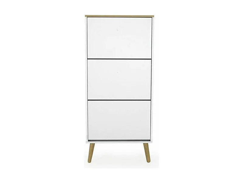 Pecas wit gelakte 3-deurs schoenenkast en licht massief eiken poten