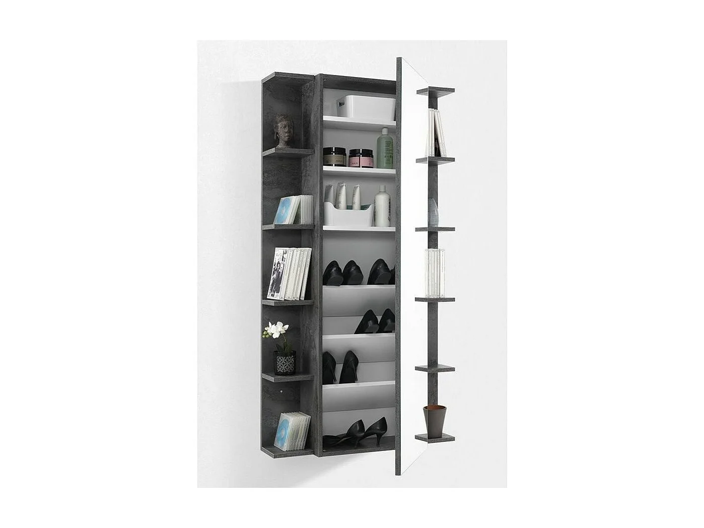 1-deurs hangende schoenenkast met Fairy grijze melamine spiegel