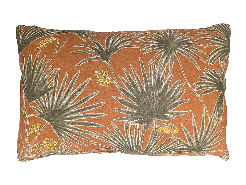Housse de coussin 40x60 cm lin lavé motif végétal PALAWAN Terracotta