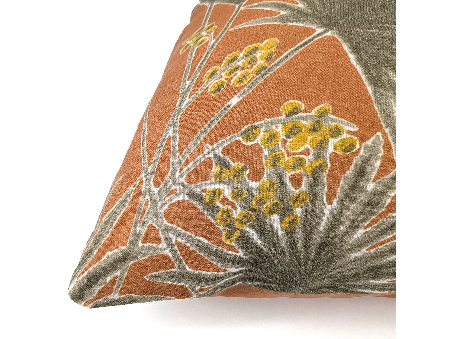 Housse de coussin 40x60 cm lin lavé motif végétal PALAWAN Terracotta