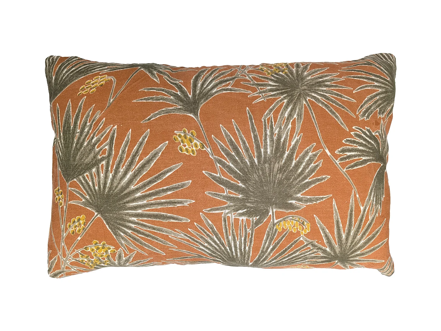 Housse de coussin 40x60 cm lin lavé motif végétal PALAWAN Terracotta