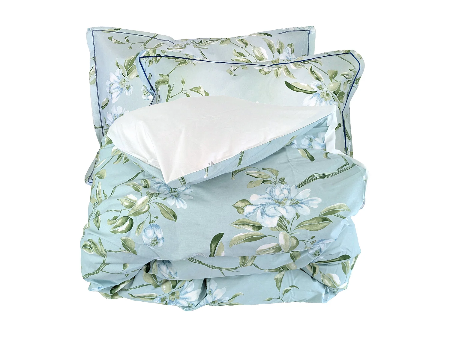 Parure de lit 280x240 cm 50x70 cm percale ELÉNA vert Nil 3 pièces