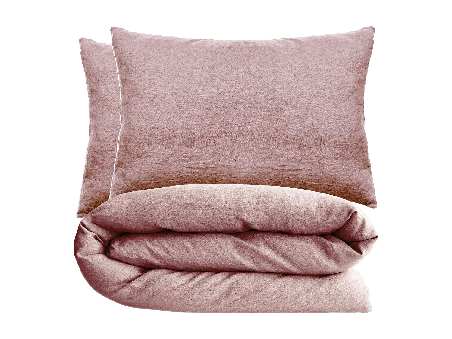 Parure de lit 240x220 cm et 50x70 cm coton lavé PALACE rose 3 pièces