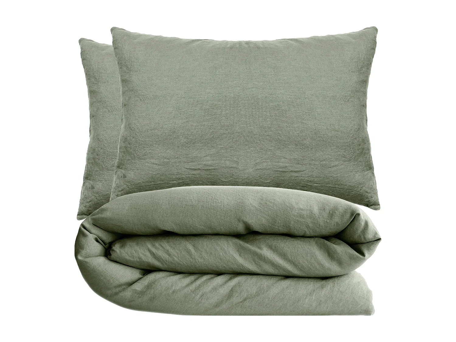 Parure de lit 140x200 cm et 50x70 cm coton lavé PALACE vert sauge 2 pièces
