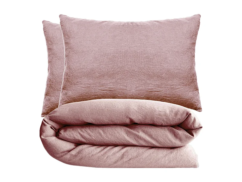 Parure de lit 140x200 cm et 50x70 cm coton lavé PALACE rose rose 2 pièces