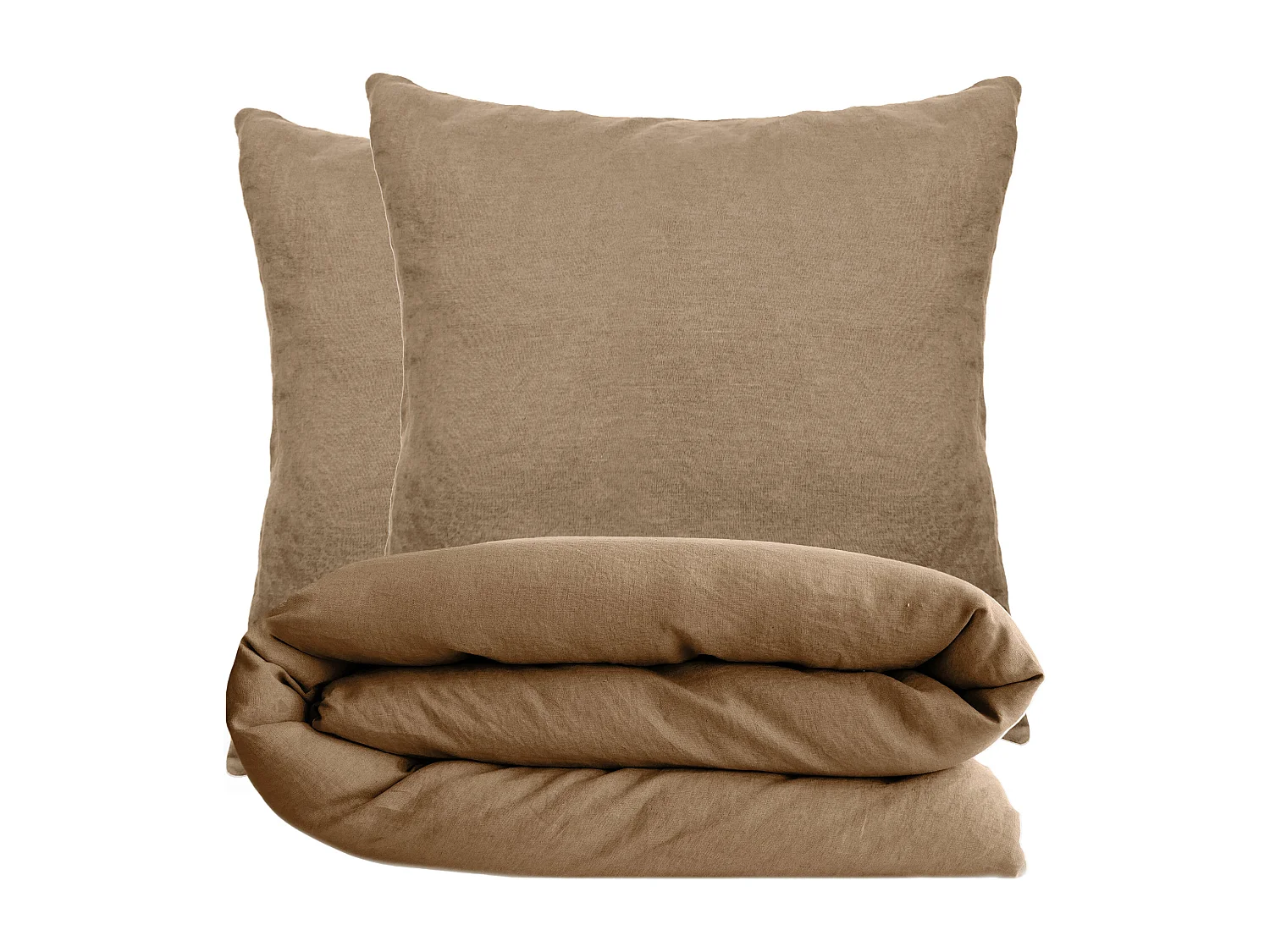 Parure de lit 240x220 cm et 65x65 cm coton lavé PALACE marron cognac 3 pièces