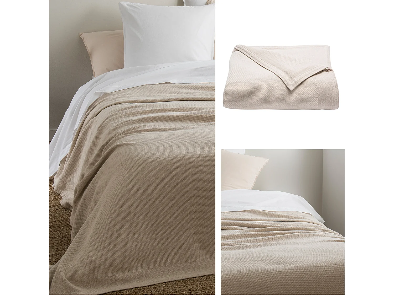 Couverture été 220x240 cm coton recyclé 365 g/m2 RIVIERA beige grège