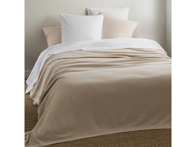 Couverture été 220x240 cm coton recyclé 365 g/m2 RIVIERA beige grège