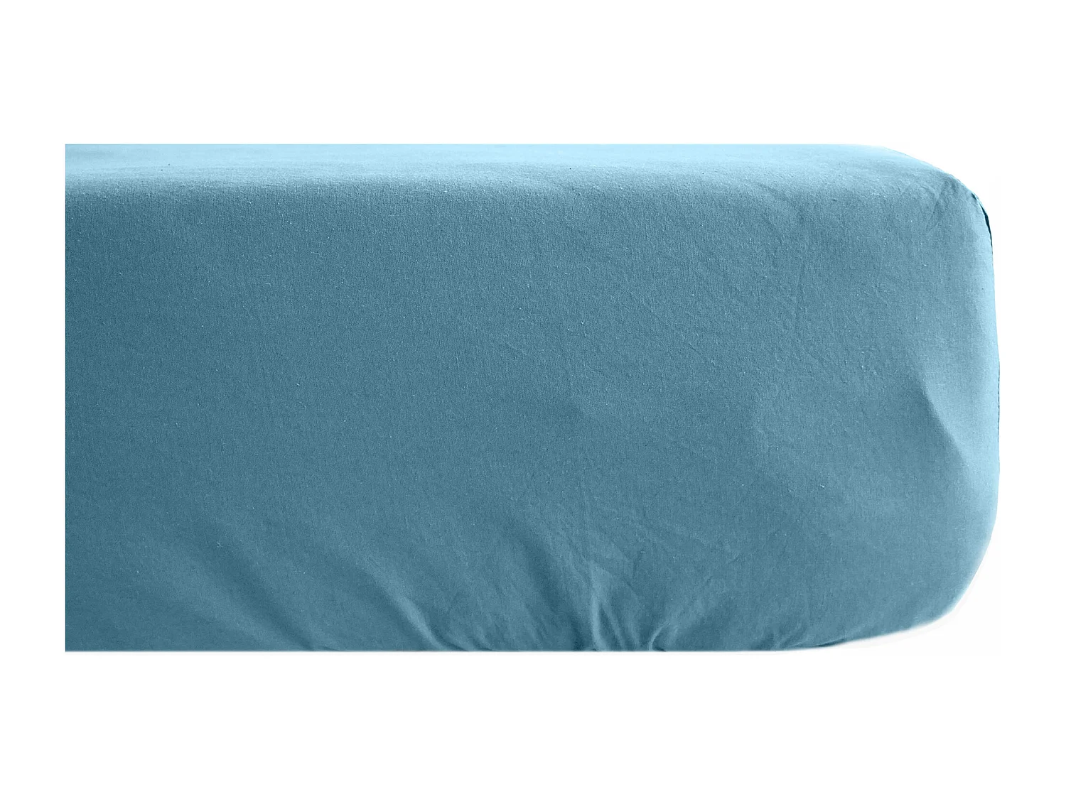 Drap housse en lin lavé froissé 140x190 cm SONATE bleu Topaze