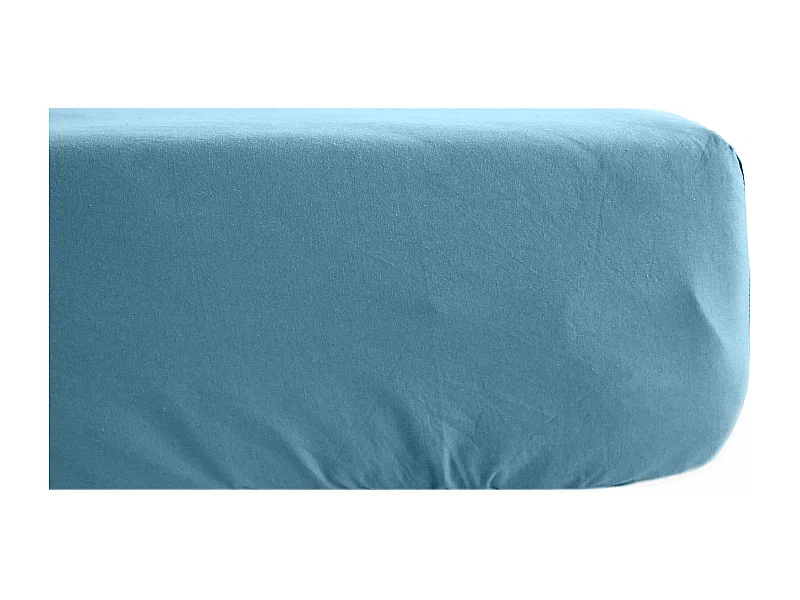 Drap housse en lin lavé froissé 140x190 cm SONATE bleu Topaze