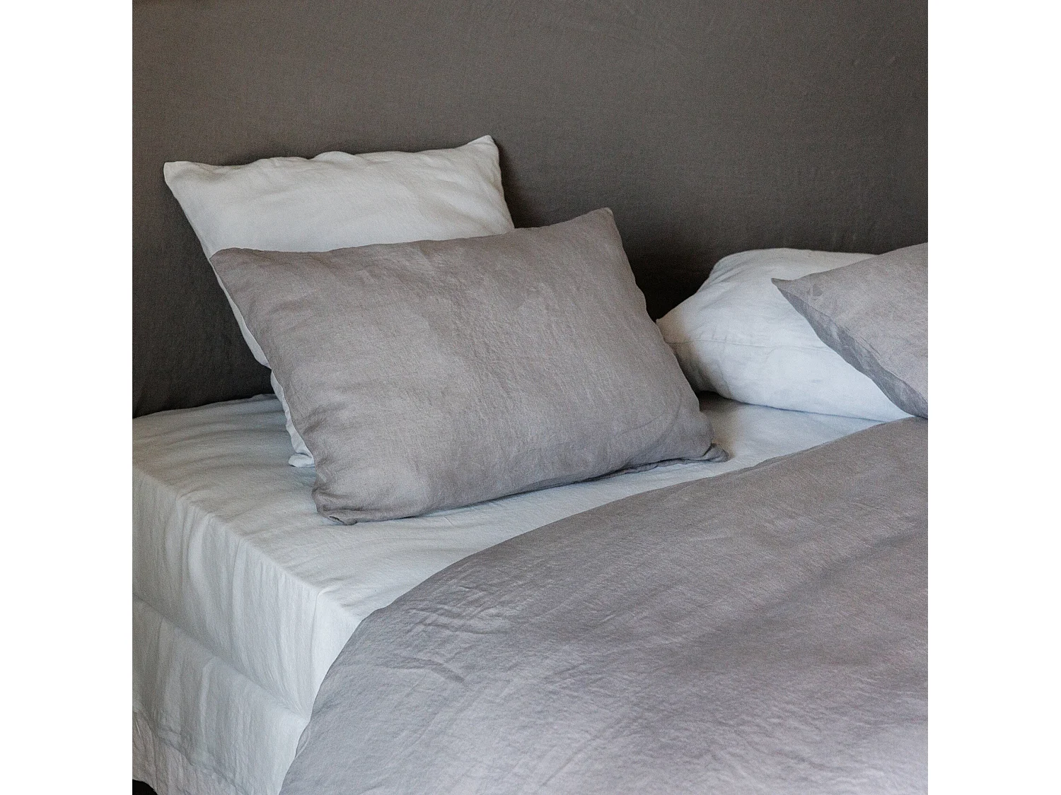 Drap housse en lin lavé froissé 160x200 cm SONATE gris Cendre