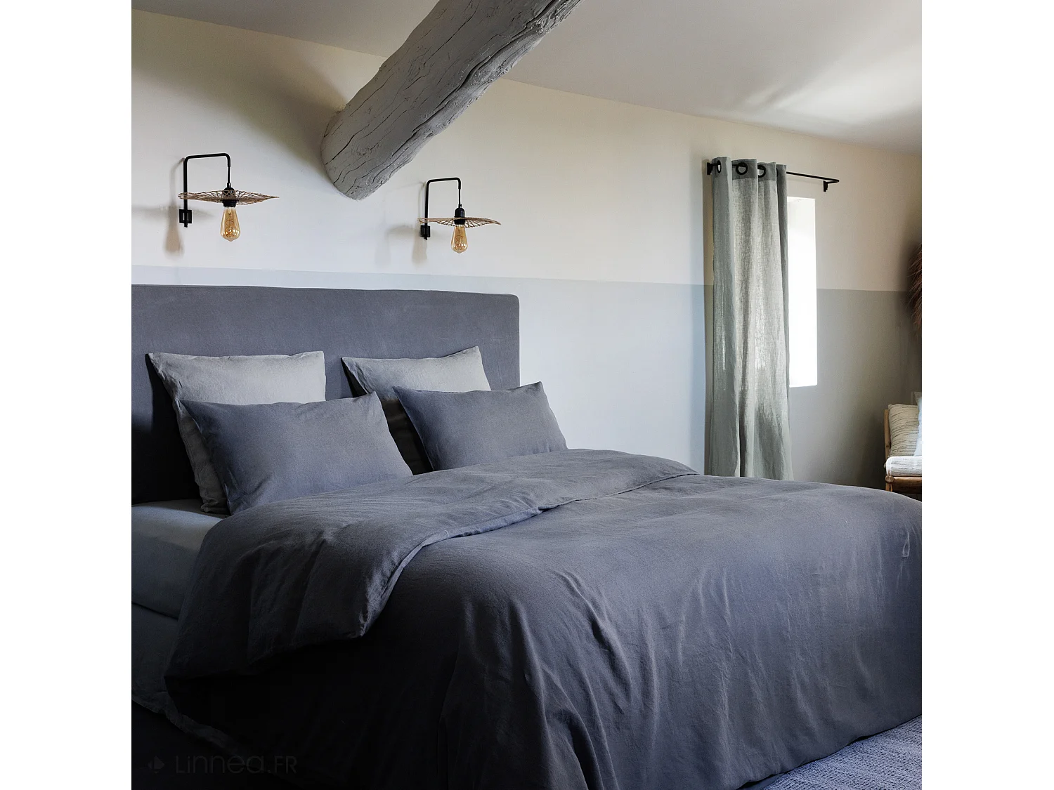 Rideau 8 œillets 140x280 cm OPERA DECO 50% lin et 50% coton vert lichen