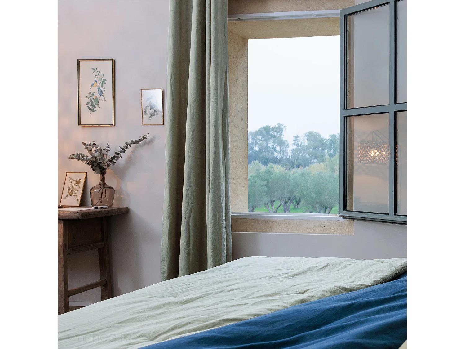 Rideau 8 œillets 140x280 cm OPERA DECO 50% lin et 50% coton vert lichen