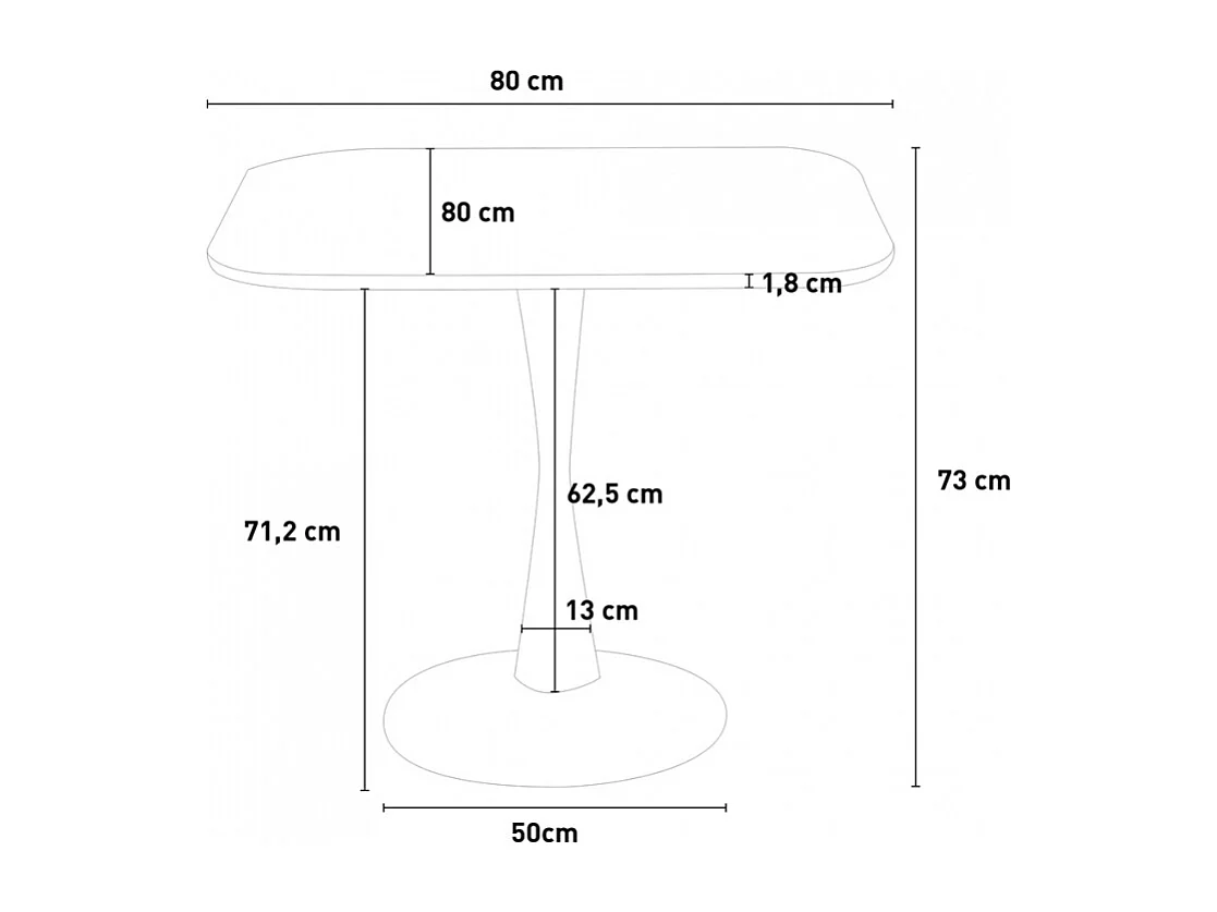 Table carrée blanc mat Tulipa 80cm