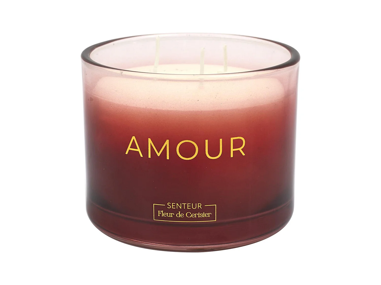 Bougie parfumée 3 mèches en coton AMOUR ET PASSION à la cire de parafine senteur fleur de cerisier rouge