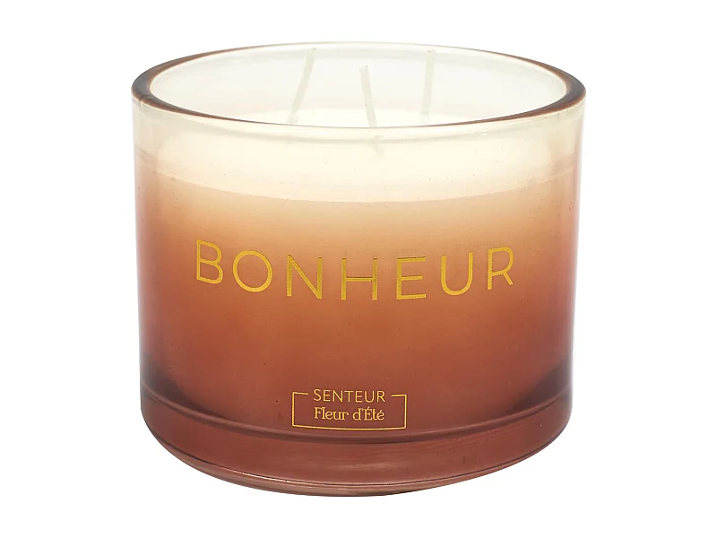 Bougie parfumée 3 mèches en coton AMOUR ET PASSION à la cire de parafine senteur fleur d'été orange