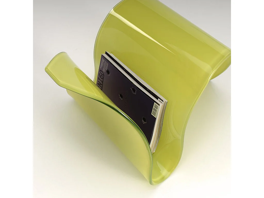 Table d'appoint porte-magazine verre teinté jaune Olfa