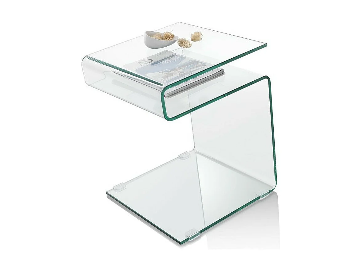 Oze bijzettafel met transparant glazen tijdschriftenhouder