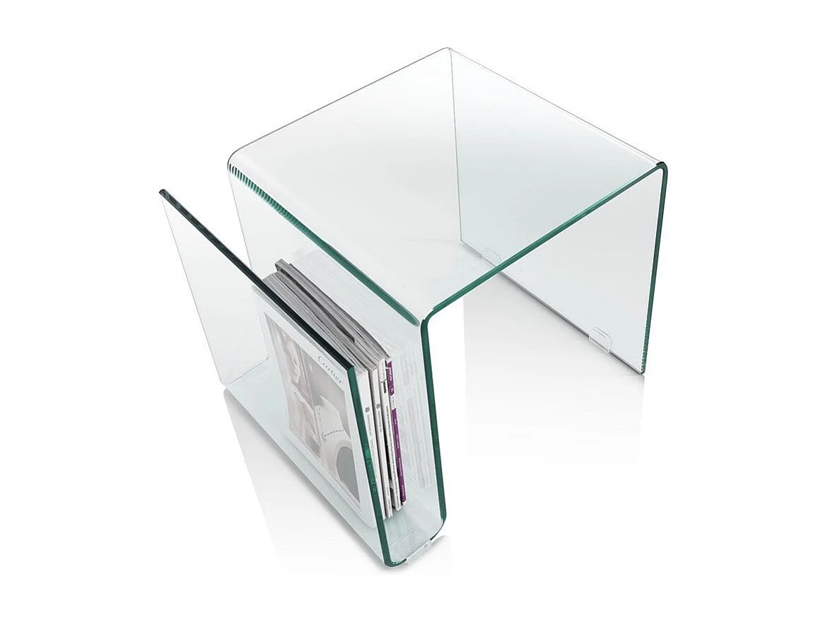 Oze bijzettafel met transparant glazen tijdschriftenhouder