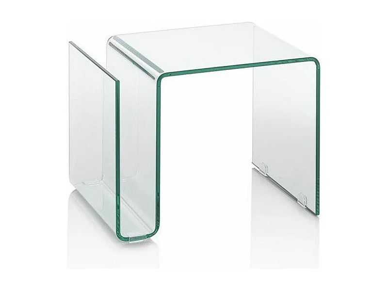 Table d'appoint avec porte-magazine verre transparent Oze
