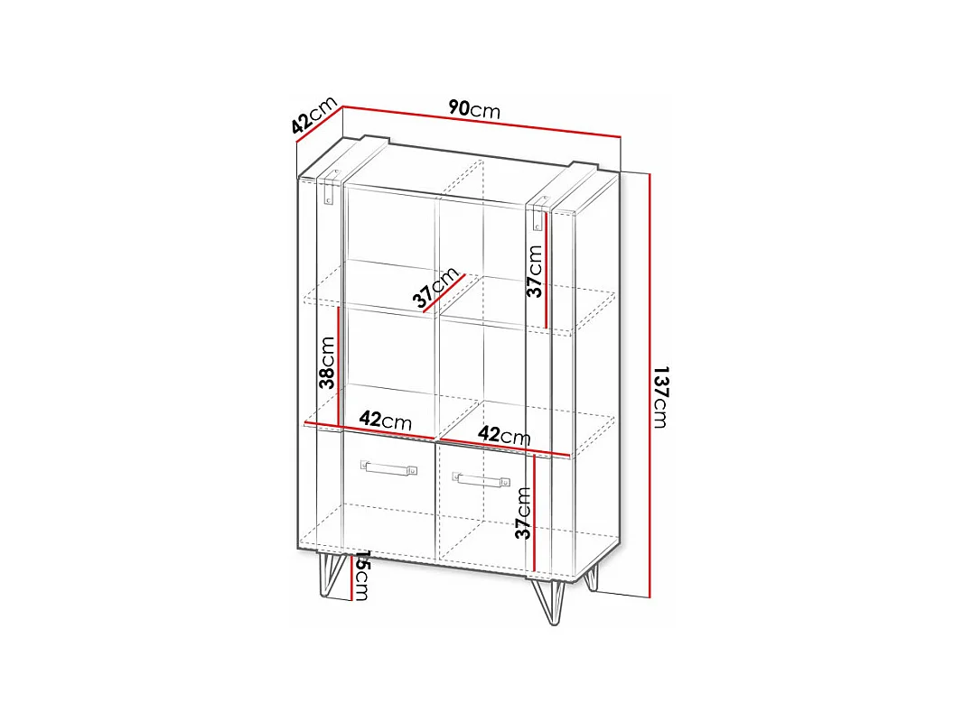 Étagère Domdele 103, Avec des portes, Stratifié, Le nombre de portes: 2, 137x90x42cm