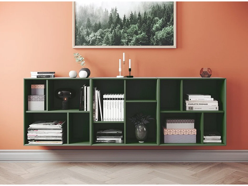 Étagère murale bois laqué vert foncé mat Pecas