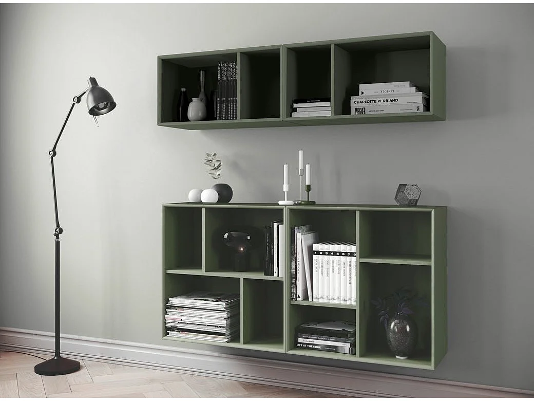 Étagère murale bois laqué vert foncé mat Pecas