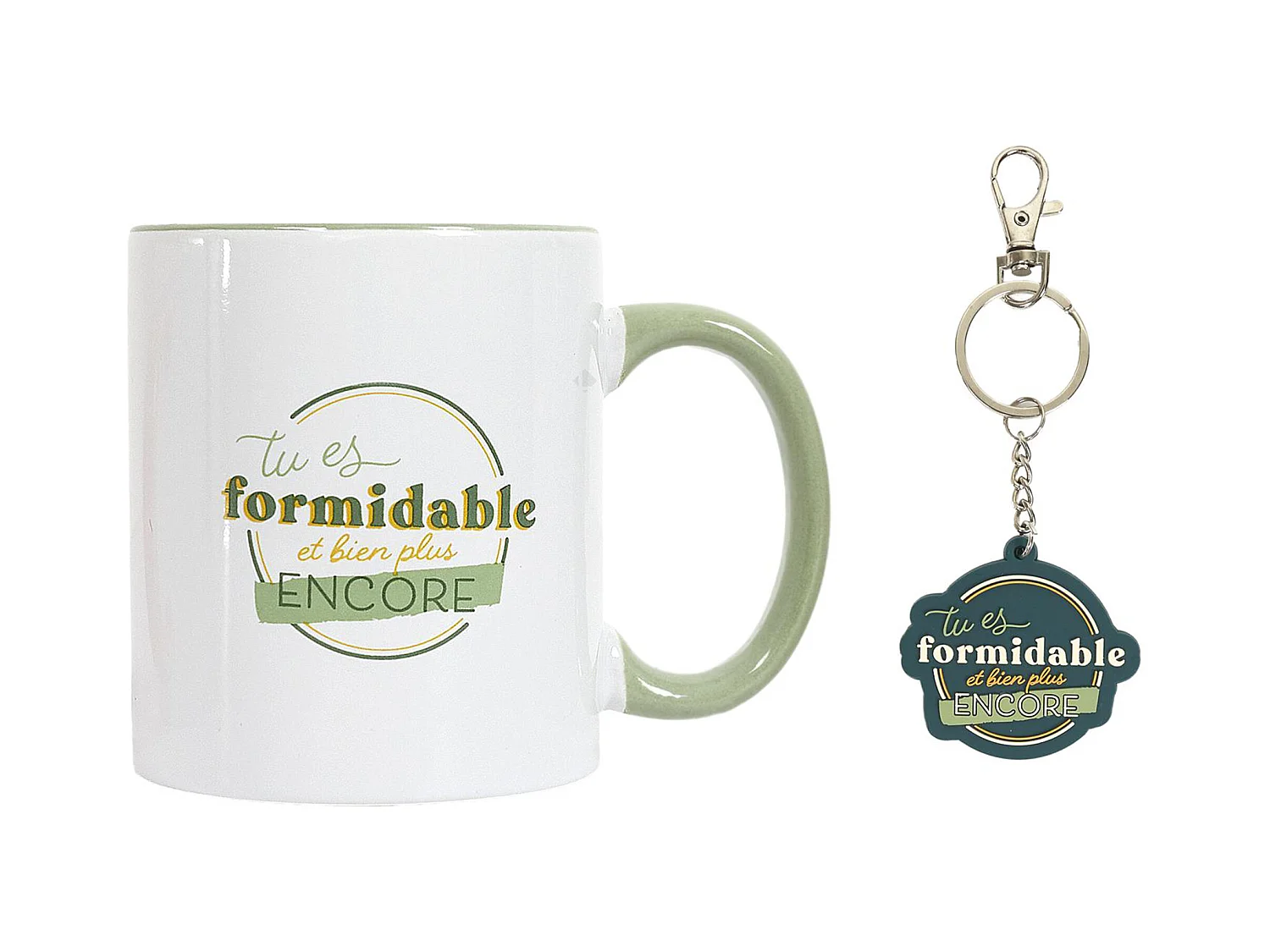 Mug en céramique 30 cl et son porte clé collection PAMPELONNE vert