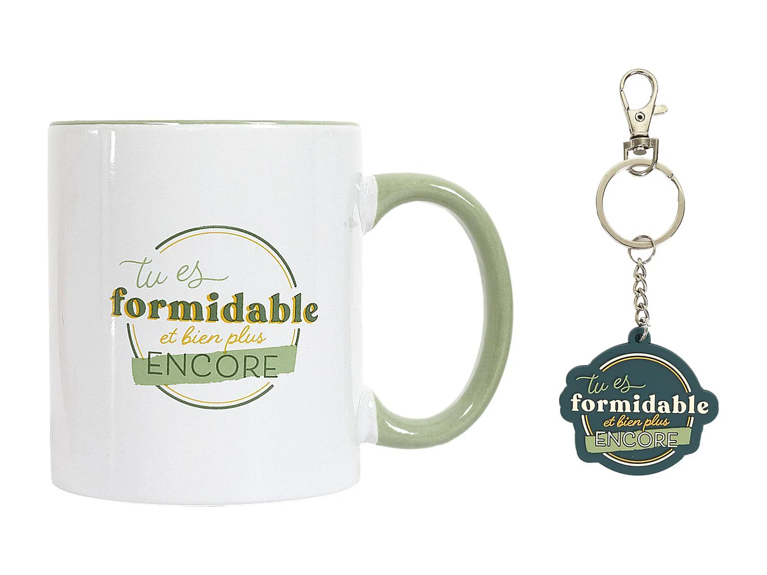 Mug en céramique 30 cl et son porte clé collection PAMPELONNE vert