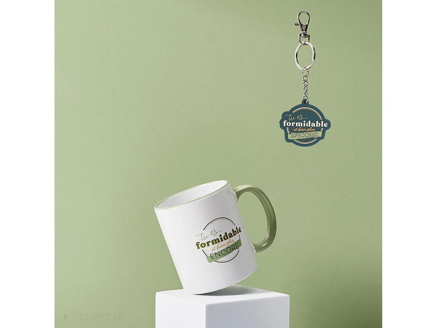 Mug en céramique 30 cl et son porte clé collection PAMPELONNE vert