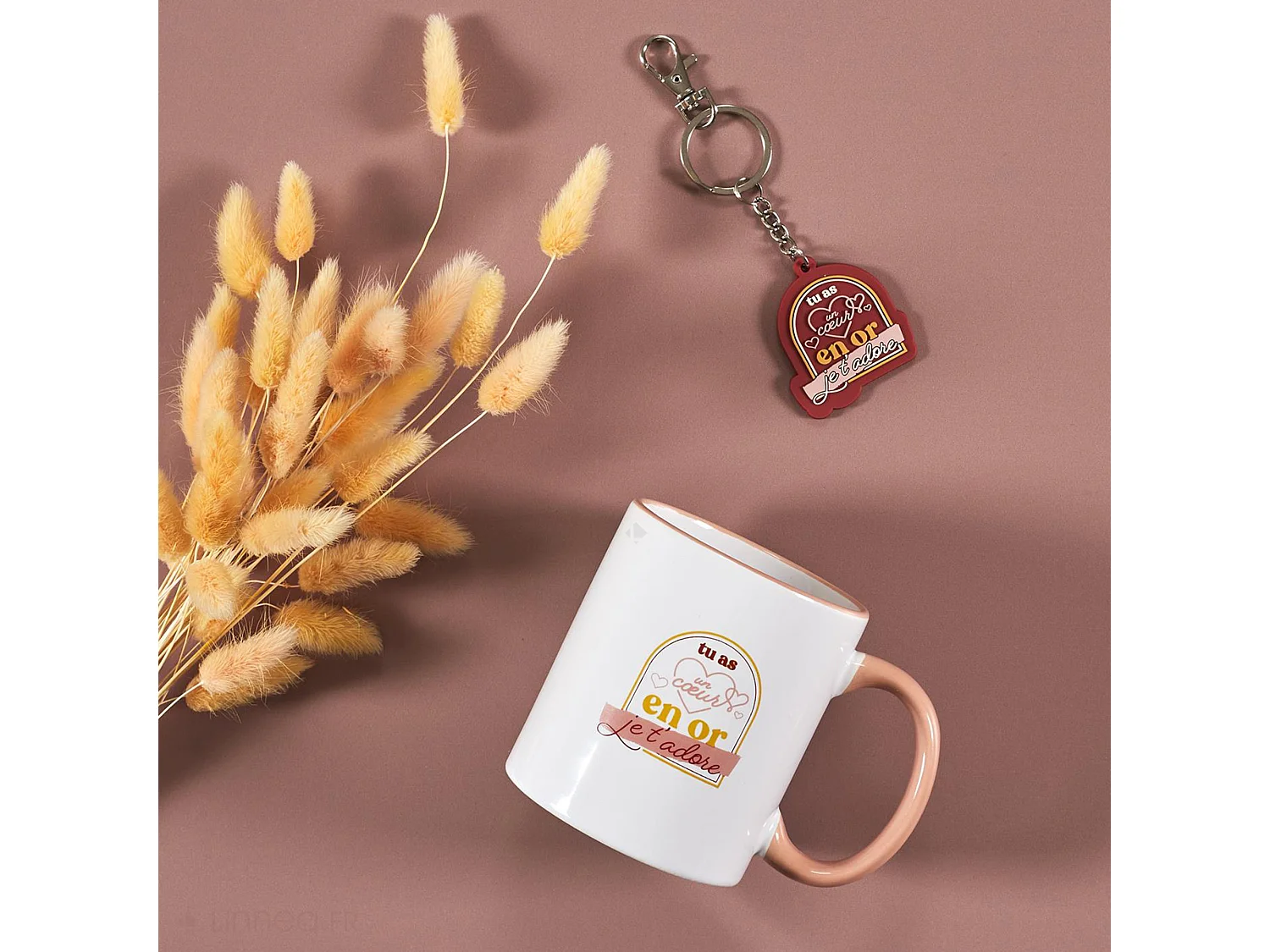 Mug en céramique 30 cl et son porte clé collection PAMPELONNE rouge