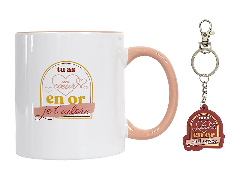 Mug en céramique 30 cl et son porte clé collection PAMPELONNE rouge