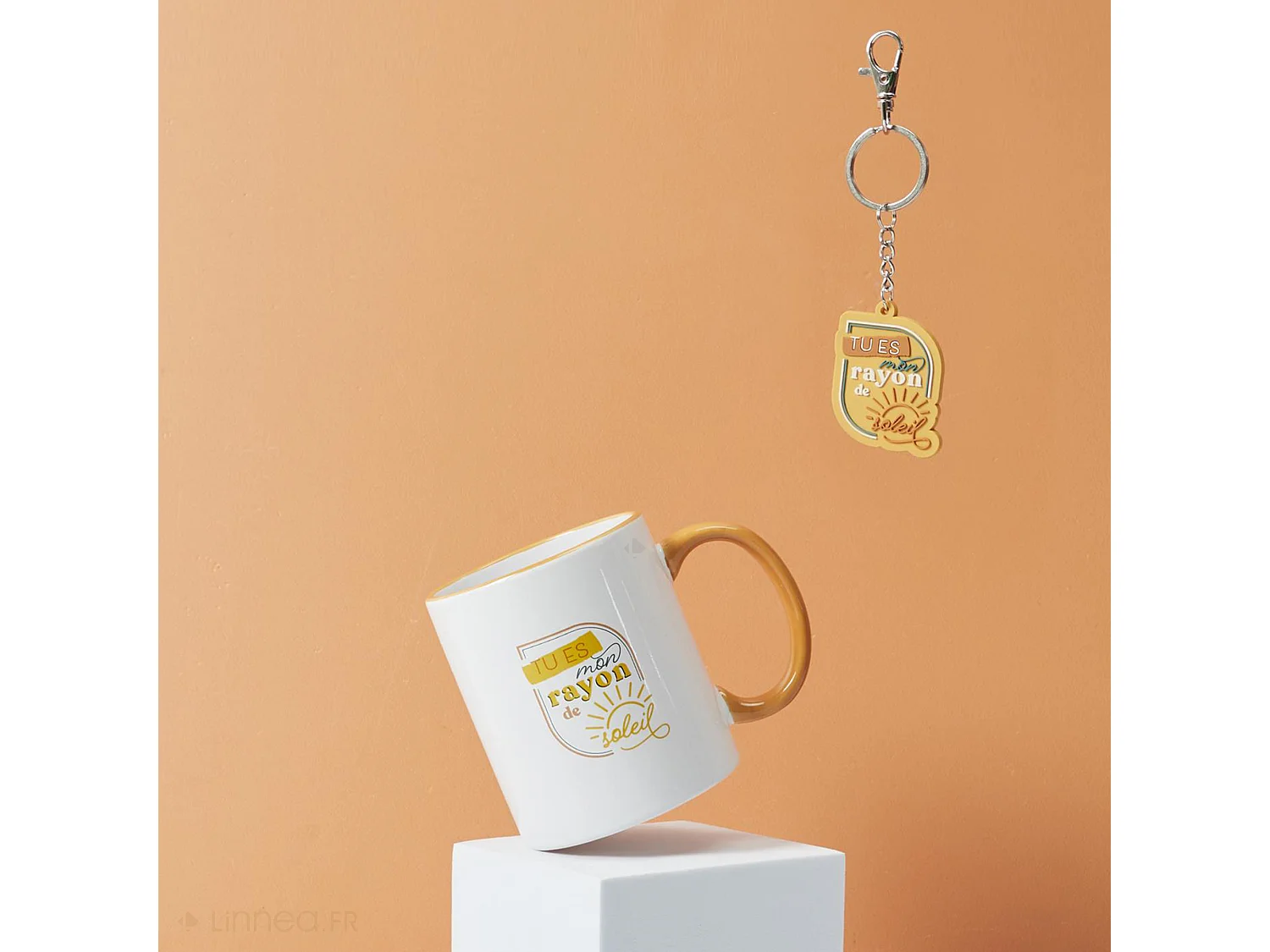 Mug en céramique 30 cl et son porte clé collection PAMPELONNE orange