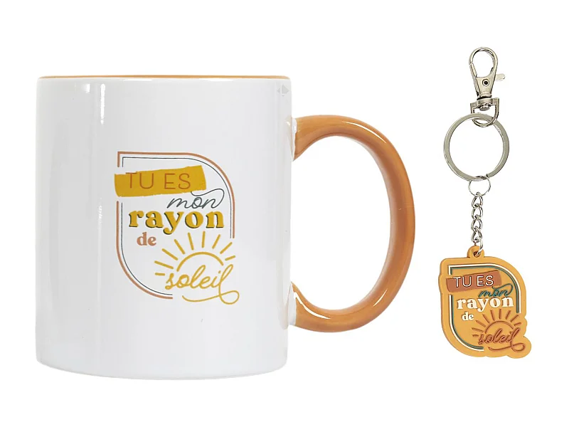 Mug en céramique 30 cl et son porte clé collection PAMPELONNE orange